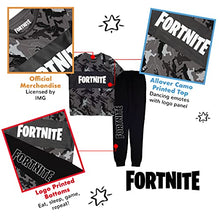 Load image into Gallery viewer, Fortnite Boy's Fortnite Long Pyjama for Boys, Dancing Emotes Camo Crew Neck T-shirt With Pants pajama sets, Black, 11-12 Years UK