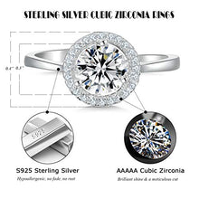 Load image into Gallery viewer, LYTOPTOP Silver Rings for Women, S925 Sterling Silver Adjustable Cubic Zirconia Halo Cz Engagement Wedding Promise Eternity Ring