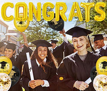 Load image into Gallery viewer, Graduation Party Decorations 2022 Black and Gold Graduation Congrats Balloons We are So Proud of You Banner Graduation Cap Garland Hanging Swirls Confetti Congratulations Balloons Grad Party Supplies