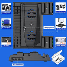 Load image into Gallery viewer, PS5 Cooling Stand for Playstation 5 Console, PS5 Vertical Stand and Dual Controller Chargers, PS5 Accessories Holder with 13 Game Storage for PS5 Console/ PS5 Digital Edition/Ultra HD