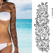 Load image into Gallery viewer, Temporary tatoo sleeve for women Stick on flower rose flora flowers adult temporary tattoo sticker transfer female body art realistic waterproof rockstar biker goth temp tattoo legs festival