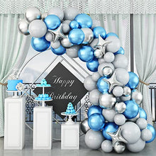 Load image into Gallery viewer, Balloons Arch Garland Kit, Metal Blue Grey Balloon Garland Kit Balloon Arch, Latex Party Balloons with Metal Silver Star Balloon for Birthday Baby Shower Graduation Wedding Party Decorations Supplies