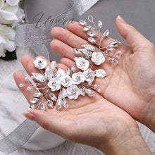 Load image into Gallery viewer, Unicra Flower Bride Wedding Hair Vine Silver Crystal Bridal Headband Leaf Headpiece Hair Accessories for Bridesmaid and Women