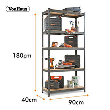 Load image into Gallery viewer, VonHaus 5 Tier Garage Shelving 3pc Corner Bundle – Metal Racking, Steel & MDF Boltless Shelves or Workbench - Massive 2625KG Capacity 175KG Per Shelf