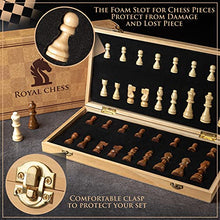 Load image into Gallery viewer, Magnetic Wooden Chess Set by Royal Chess - Handmade Folding Board for Travel - 4 Extra Queen Figures, Carry Bag & Game Instruction for Beginners