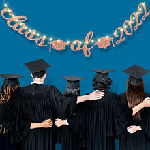 Load image into Gallery viewer, Graduation Party Decorations Class of 2022 Glittery Banner with 8 Modes LED String Lights, 2022 Congratulations Grad Party Decor Supplies (Rose Gold)