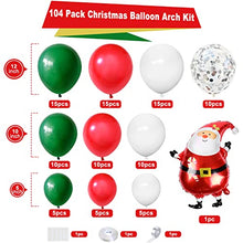 Load image into Gallery viewer, Christmas Balloon Arch Garland Kit, 104 Pcs Xmas Balloon Arch with Red Green White Latexballons, Silver Confetti Balloons & Santa Claus Foil Balloons, Christmas Balloon Kit for New Year Party Decor