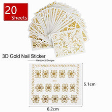 Load image into Gallery viewer, 20 Sheets 3D Gold Glitters Nail Stickers Nail Decals Nail Art Designs Self-Adhesive DIY Manicure Decoration Kit for Women Girls