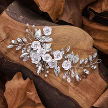 Load image into Gallery viewer, Unicra Flower Bride Wedding Hair Vine Silver Crystal Bridal Headband Leaf Headpiece Hair Accessories for Bridesmaid and Women