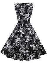 Load image into Gallery viewer, ihot Women's Vintage 1950s Classy Rockabilly Retro Floral Pattern Print Cocktail Evening Swing Party Dress, 28-v Neck Black, XL