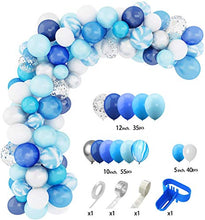 Load image into Gallery viewer, 134 PCS Balloons Garland Arch Kit Navy Sky Blue Balloons, Baby Shower Boys Birthday Wedding Graduation White Silver Latex Confetti Metallic Balloons, Party Decorations Supplies