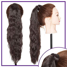 Load image into Gallery viewer, Silk-co 20" Ponytail Hair Extension Clip in/on Corn Wave Pony Tail Magic Paste Curly Synthetic Wrap Around Extension Hairpiece -Dark Brown
