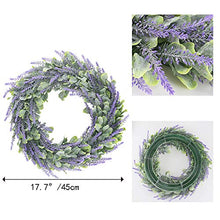 Load image into Gallery viewer, HUAESIN Artificial Lavender Wreath Plastic Spring Wreath Fake Silk Purple Front Door Wreath for Spring Front Door Indoor Outdoor Window Wall Home Fireplace Wedding Decor 45cm