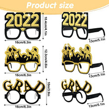 Load image into Gallery viewer, 36 Pieces Graduation Eyeglasses Decoration, Glitter Gold and Black Class of 2022 Photo Booth Props Frame Fancy Paper Eyeglasses for Congrats Grad Party Favors Supplies, 9 Styles
