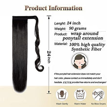 Load image into Gallery viewer, FXTYK 24 inches Wrap Around Ponytail Clip in Hair Extensions Long Straight Hairpiece Synthetic hair-Natural Black