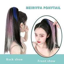 Load image into Gallery viewer, MEIRIYFA Claw on Ponytail Extension Clip in Hair Extensions Long Straight Pony Tail Synthetic Hairpieces for Women 19 Inch (Black Mix Pink Blue)