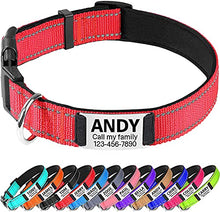 Load image into Gallery viewer, TagME Personalised Dog Collar Reflective Padded Collar for Medium Dogs with Custom Engraved Slide On Name Plate,Red M