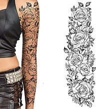 Load image into Gallery viewer, Temporary tatoo sleeve for women Stick on flower rose flora flowers adult temporary tattoo sticker transfer female body art realistic waterproof rockstar biker goth temp tattoo legs festival
