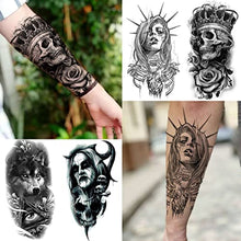 Load image into Gallery viewer, Shegazzi 62 Sheets Wolf Lion Skeleton Temporary Tattoos For Men Women Arm, 3D Realistic Tattoo Stickers For Adults Kids Neck, Black Scary Skull Halloween Vampire Fake Tatoos Snake Flower Compass