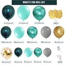 Load image into Gallery viewer, Balloon Arch Kit Teal Blue Balloon Garland Gray Green Latex Metallic Balloon Arches 95pcs Jungle Safari Birthday Party Decorations with Gold Leaves for Wild One Baby Shower Wedding