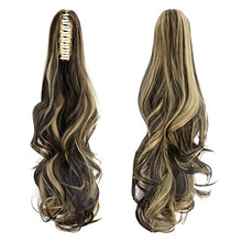 Load image into Gallery viewer, FXTYK Claw Ponytail Hair Extension Long Short Pony Tails Extensions Clip in on Ponytail Jaw/Claw Synthetic Straight Curly Hairpieces-Dark Brown Mix Ash Blonde-18inch