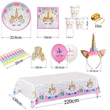 Load image into Gallery viewer, 16 Guests Unicorn Party Supplies Unicorn Party Plates Cups and Napkins Table Cloth Balloons Banner Headband Unicorn Paper Plates Straws Pink Unicorn Birthday Party Decorations for Girls