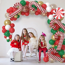 Load image into Gallery viewer, Christmas Balloon Garland Arch kit, 100 Pcs Xmas Red Green Gold Confetti Balloons with Candy Cane Balloons for Christmas New Year Party Deco Wintertime Holiday