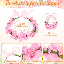 Load image into Gallery viewer, 2 Pieces Flower Wreath Crown Floral Garland Headband with 2 Wristbands Set, Adjustable Festival Headwear Bride Headdress Bridal Headpiece Wedding Hair Accessories for Women Girls Kids, Pink and White