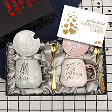 Load image into Gallery viewer, Mr Right and Mrs Always Right Couples Coffee Mugs Cups Gifts Set for Engagement Wedding Bridal Shower Bride and Groom to Be Newlyweds Anniversary - Ceramic Marble 13 Ounce-Oval