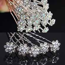 Load image into Gallery viewer, 20Pcs Wedding Hair Pins Bridal Hair Pins U Shaped Diamond Hair Pins Crystal Flower Shape Hairpin, White Diamond Rose Hairpin for Women Girls, Wedding, Ball