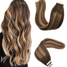 Load image into Gallery viewer, Googoo 20pcs 50g Human Hair Tape in Extensions Ombre Chocolate Brown to Caramel Blonde Mixed Brown Remy Tape Hair Extensions 22inch