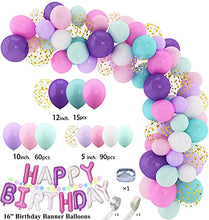 Load image into Gallery viewer, 181 Pcs Unicorn Balloons Arch Garland Kit 16' 12'' 10'' 5'' Confetti White Light Purple Pink Aqua Blue Latex Balloons Set for Wedding Baby Shower Unicorn Birthday Party Supplies