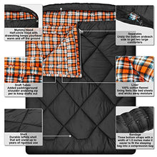 Load image into Gallery viewer, Winter 0 Degree Double Sleeping Bag, Double Wide Queen Size Sleeping Bag With 100% Cotton Flannel Lining, Warm And Waterproof 2 Person Sleeping Bag For Cold Weather Camping, Fishing or Hunting