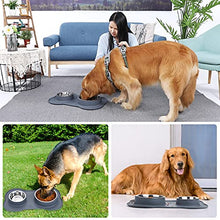 Load image into Gallery viewer, pecute Dog Bowls Non Slip, Stainless Steel Double Bowls Set with Non-Spill Silicone Mats Tray for Medium Large Dogs Water & Food Feeding Dishes(26 + 56 Ounce, Grey)