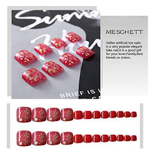 Load image into Gallery viewer, Glossy False Toenails 24PCS Red Glitter False Toe Nails Full Cover Square Artificial Press on Toe Nails for Wedding Party Prom and Women