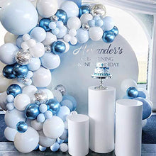 Load image into Gallery viewer, Blue Balloons Garland Arch Kit - 104Pcs Macaron Blue White Silver Balloon arch kit Decorations Set with Confetti Balloons pack for Boys and Girls Baby Shower,Wedding, Birthday Party Decor