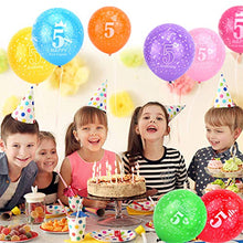 Load image into Gallery viewer, HOWAF 5th Birthday Balloons, Pack Of 24 5th Birthday Decorations Multicoloured Party Balloons Printed Latex Balloons & 2 Ribbons for kids Happy Birthday Party Decorations Girls Boys - 12 inch(Age 5)