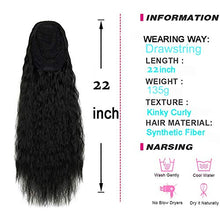 Load image into Gallery viewer, Long Curly Drawstring Ponytail Wig For Women 22 inch Clip in Wavy Natural Ponytail Extension for Womens Wrap Around Pony Tail (Dark Black-1b#)