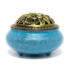 Load image into Gallery viewer, Cone Incense Burner with Brass Calabash Incense Stick Holder - Chinese Porcelain Decorated Charcoal Censer - Ceramic Incense Ash Catcher Tray Bowl