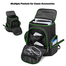 Load image into Gallery viewer, Trunab Console Carry Bag Backpack Compatible with PS5/PS4/PS4 Pro/PS4 Slim/Xbox One/Xbox One X/Xbox One S, Travel Case with Multiple Pockets for 15.6” Laptop, Game Accessories, Green, Patented Design