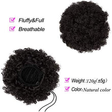 Load image into Gallery viewer, Afro Puff Kinky Curly Drawstring Ponytail Bun Synthetic Hair for African American updo Hair Extension with 2 Clips in Bun Ponytail Extensions X-Large Size