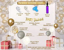 Load image into Gallery viewer, AROMISE Gold Balloon Arch Garland Kit l Happy Birthday Banner l Balloon Pump-106PCS l Silver White Gold & Confetti Balloons for Birthday Party Decoration l Baby Shower l Valentines