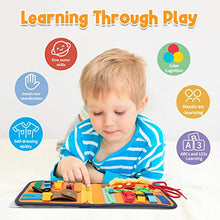 Load image into Gallery viewer, MCGMITT Felt Busy Board for Toddlers, Soft Sensory Activity Board for Fine Motor and Dressing Skills, Early Development Montessori Toys for 2/3/4/5 Years Olds with Alphabet and Numbers Patches (Navy)
