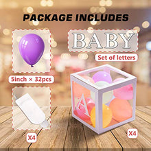 Load image into Gallery viewer, Baby Shower Boxes Party Decorations with 4 Warm White Fairy Lights and 32 Balloons, 4 PCS Transparent Boxes Baby Shower Blocks for Girls Boys Baby Shower Decorations ()