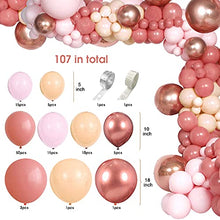 Load image into Gallery viewer, Pink Balloon Arch Kit, Thinbal 107pcs Retro Pink Balloon Garland, Retro Pink Apricot & Rosa Gold Metallic Latex Balloon Arch Maker Kit for Womens Girls Birthday Wedding Baby Shower Party Decorations