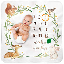 Load image into Gallery viewer, Baby Monthly Milestone Blanket Woodland - Baby Girl Gifts & Baby Boy Gifts - Watch Me Grow Woodland Nursery Décor - European Design - Gender Neutral Baby Shower Gifts for Newborn Girl & Boy
