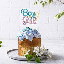 Load image into Gallery viewer, Gyufise 1 Pack Glitter Boy or Girl Cake Topper Blue and Pink Glitter He or She Cake Decoration Pick for Baby Shower Gender Reveal Party Decorations Supplies