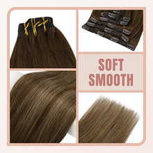 Load image into Gallery viewer, Fshine Clip in Hair Extensions Brown Balayage Hair Chocolate Brown to 27 Caramel Blonde 45cm Hair Extensions7 Pcs 120g Human Remy Hair Extensions Double Weft Clip in Human Hair Extensions 18-Inch