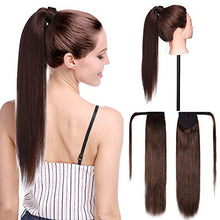 Load image into Gallery viewer, Ponytail Hair Extensions Real Human Hair - Wrap Around Clip in Ponytail Hair Piece Straight (#4 Medium Brown, 14"-80g)