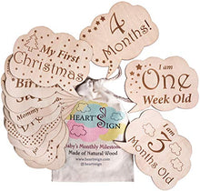 Load image into Gallery viewer, Heart'Sign 24 Designs Baby Monthly Milestone Cards | Wooden Baby Milestone Blocks | Newborn Photography Prop | Baby Registry and Baby Shower Set | Baby Nursery Decor